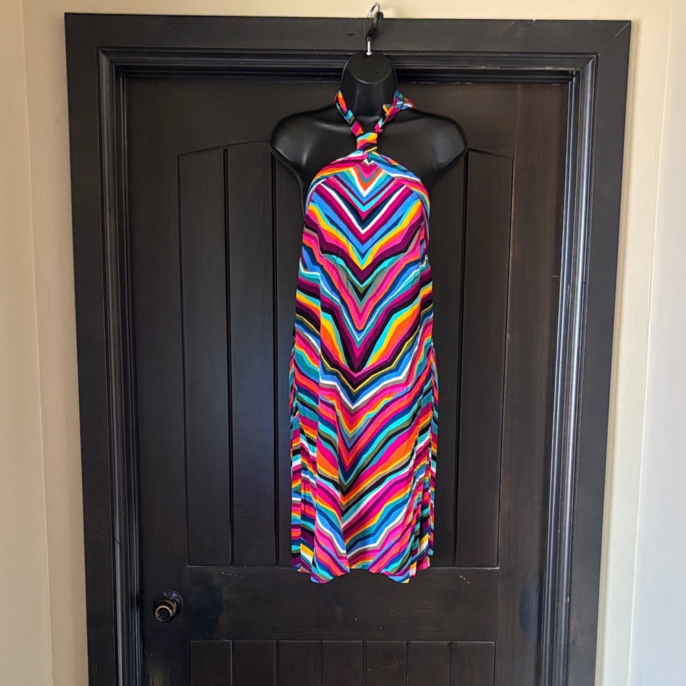 Trina Turk Multicolor Chevron Halter Dress - Bright Rainbow Stripes